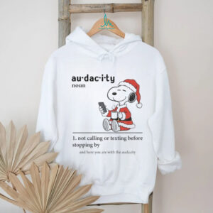 Snoopy Santa hat audacity definition noun not calling or texting before stopping by Christmas shirt