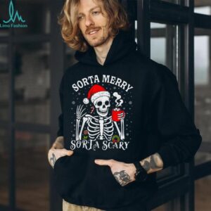 Sorta Merry Sorta Scary Retro Skeleton Hot Cocoa Christmas T Shirt