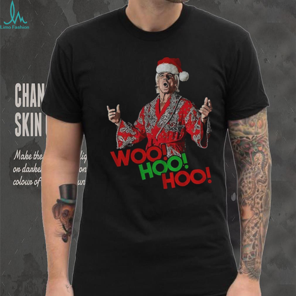 Woo Hoo Hoo Black Christmas Tee with Wrestling Legend Rick Flair in Santa Hat shirt Woo Hoo Hoo Black Christmas Tee with Wrestling Legend Rick Flair in Santa Hat shirt