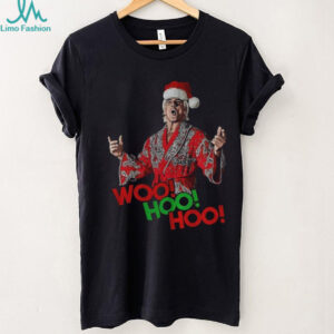 Woo Hoo Hoo Black Christmas Tee with Wrestling Legend Rick Flair in Santa Hat shirt