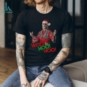 Woo Hoo Hoo Black Christmas Tee with Wrestling Legend Rick Flair in Santa Hat shirt