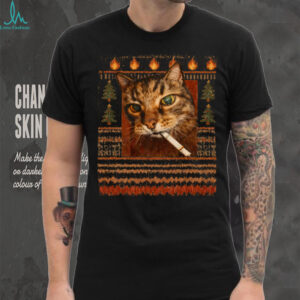funny smoking cat meme christmas ugly Sweatshirt