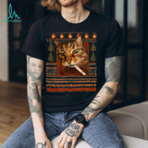 funny smoking cat meme christmas ugly Sweatshirt