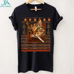 funny smoking cat meme christmas ugly Sweatshirt
