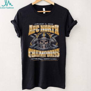 AFC North Champions Pittsburgh Football Skull 2026 Navy T Shirt