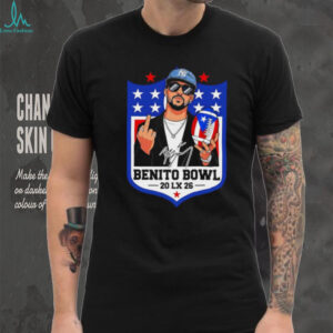 Bad Bunny middle finger I’m Here for the Benito Bowl 20 LX 26 NFL logo signature t shirt