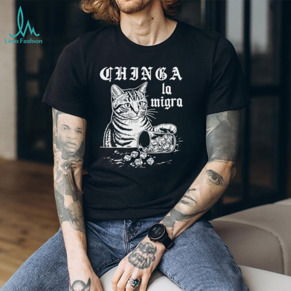 Chinga La Migra Cat Spilling Ice Funny Political Graphic Tee Chinga La Migra Cat Spilling Ice Funny Political Graphic Tee