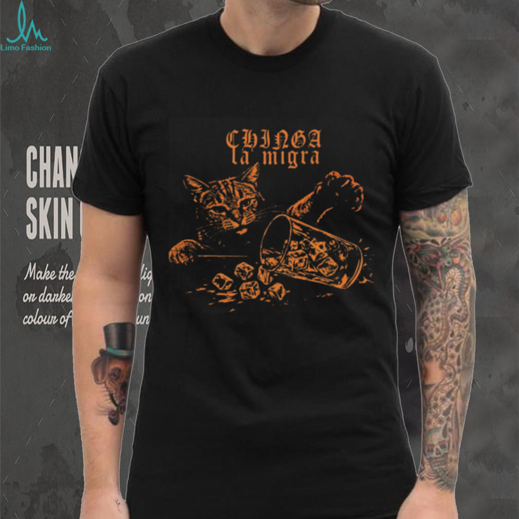 Chinga La Migra Funny Cat Spilling Drink Vintage Graphic Shirt Chinga La Migra Funny Cat Spilling Drink Vintage Graphic Shirt