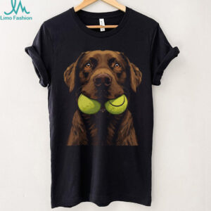 Chocolate Labrador Dog with Two Tennis Balls Mouth Graphic T Shirt