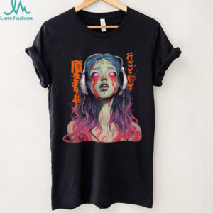 Cyberpunk Anime Girl Crying Pink Neon Acid Wash Graphic Tee