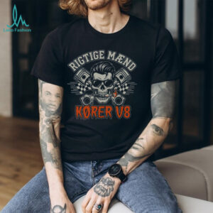 Danish Rigtige Maend Korer V8 Skull Piston Racing Tee