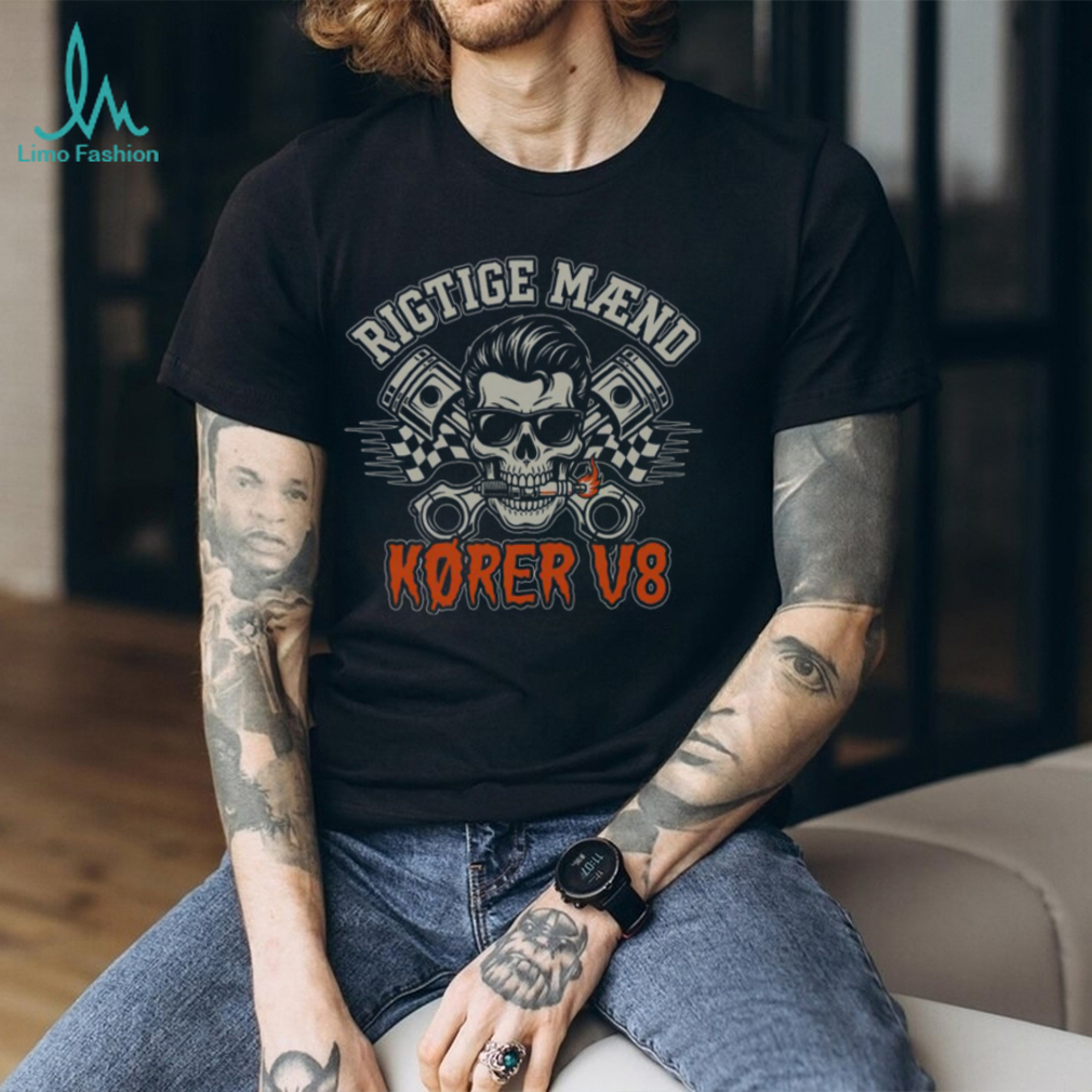 Danish Rigtige Maend Korer V8 Skull Piston Racing Tee Danish Rigtige Maend Korer V8 Skull Piston Racing Tee