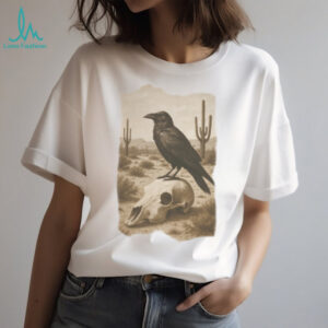Desert Raven on Animal Skull Western Gothic Aesthetic T Shirt
