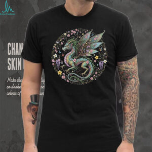 Enchanted Floral Dragon Graphic Tee Ethereal Fantasy Nature Art Shirt