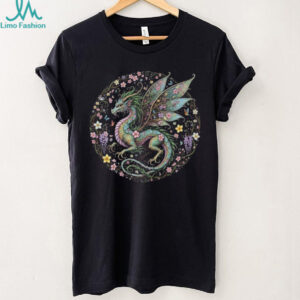 Enchanted Floral Dragon Graphic Tee Ethereal Fantasy Nature Art Shirt