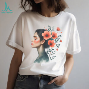 Ethereal Woman Profile with Orange Floral Bloom Art T Shirt