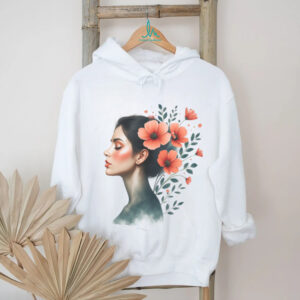 Ethereal Woman Profile with Orange Floral Bloom Art T Shirt