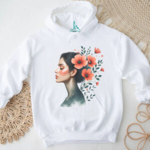 Ethereal Woman Profile with Orange Floral Bloom Art T Shirt