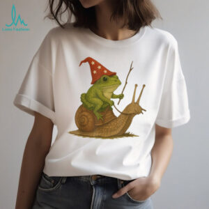 Frog Wizard Riding Snail Off To Cause A Kerfuffle Whimsical Tee