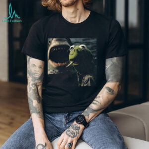 Funny Kermit The Frog Smoking With Shark Vintage Graphic Tee