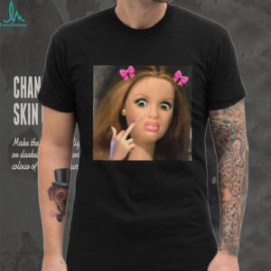 Funny Sassy Doll Pink Bows Middle Finger Graphic T Shirt