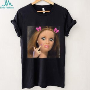 Funny Sassy Doll Pink Bows Middle Finger Graphic T Shirt
