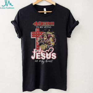 Game Day Devotion 49ers In My Veins, Jesus In My Heart T Shirt