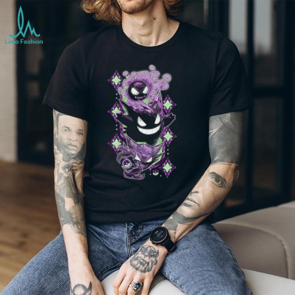 Gengar Evolution Trio Ghost Pokemon Front and Back Print T Shirt Gengar Evolution Trio Ghost Pokemon Front and Back Print T Shirt