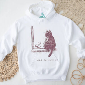 I Think Therefore I Am Cat and Chick Philosophy Sketch T Shirt