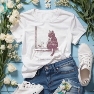 I Think Therefore I Am Cat and Chick Philosophy Sketch T Shirt