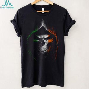 Irish Reaper Skull Hooded Flag Design Ireland Pride Graphic T Shirt