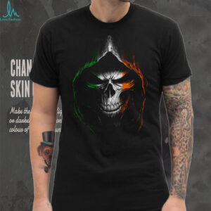 Irish Reaper Skull Hooded Flag Design Ireland Pride Graphic T Shirt