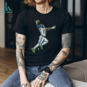 Jaxon Smith Njigba posing Seattle Seahawks National Football League shirt