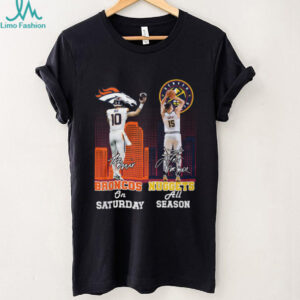 Bo Nix Denver Broncos Nikola Jokic Nuggets City Skyline Signatures Shirt