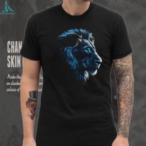 Majestic Blue Fire Lion Graphic Art Black T Shirt