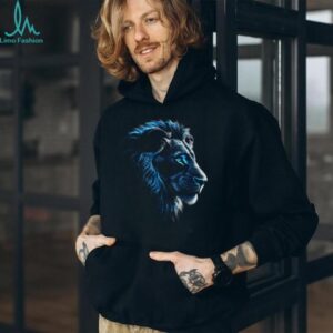 Majestic Blue Fire Lion Graphic Art Black T Shirt