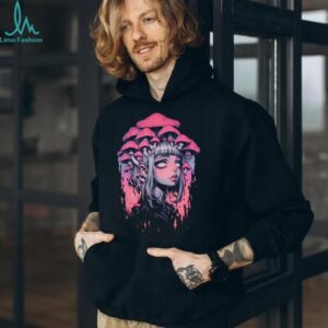 Mushroom Head Anime Girl Surreal Psychedelic Art Acid Wash Tee