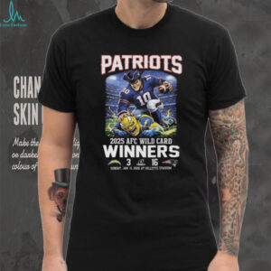 New England Patriots 2025 AFC Wild Card Winners Score 16 3 Los Angeles Chargers Mascot Jan 11 2026 Unisex T shirt New England Patriots 2025 AFC Wild Card Winners Score 16 3 Los Angeles Chargers Mascot Jan 11 2026 Unisex T shirt