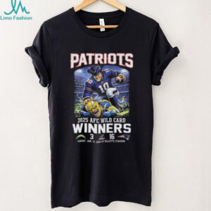 New England Patriots 2025 AFC Wild Card Winners Score 16 3 Los Angeles Chargers Mascot Jan 11 2026 Unisex T shirt