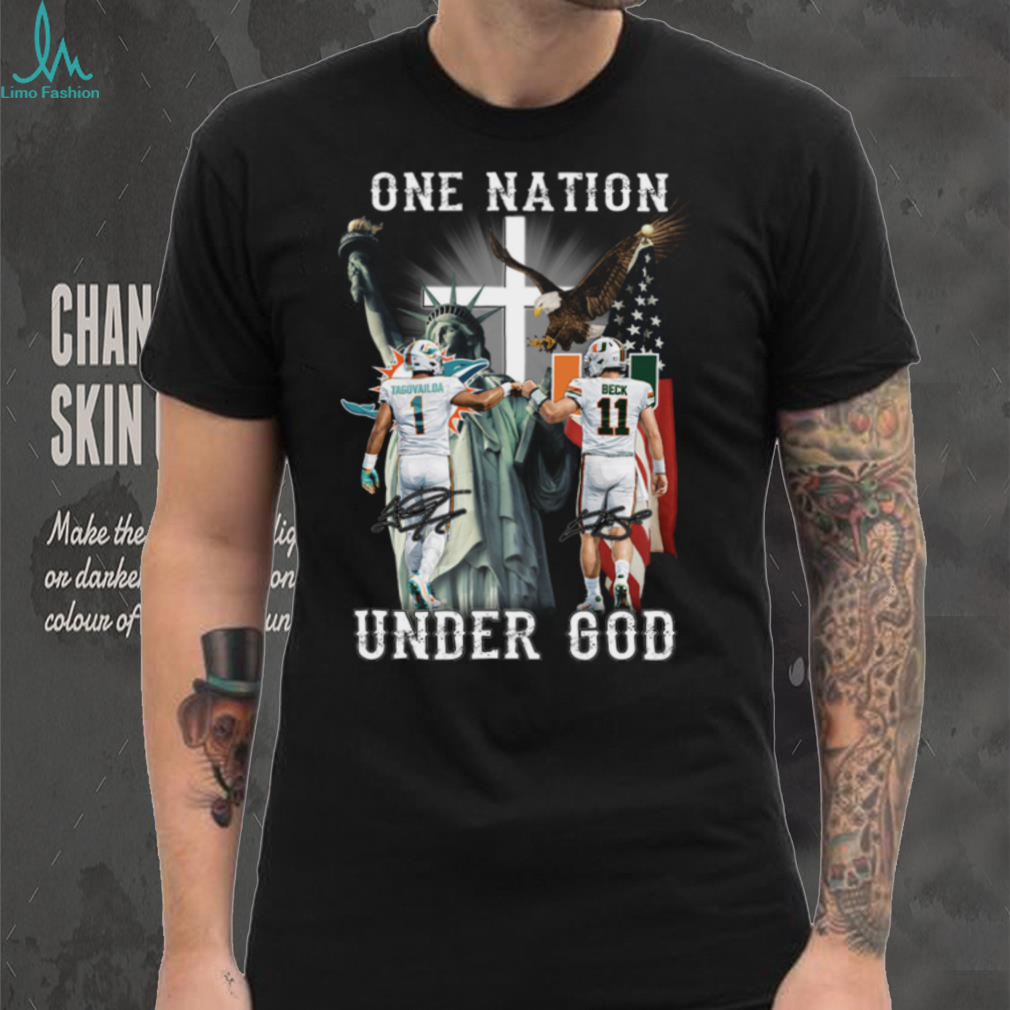One Nation Under God Tua Tagovailoa & Jake Beck Dolphins T Shirt One Nation Under God Tua Tagovailoa & Jake Beck Dolphins T Shirt
