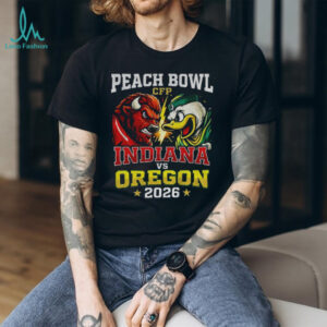 Oregon Ducks vs Indiana Hoosiers Football mascot Peach Bowl CFP 2026 shirt