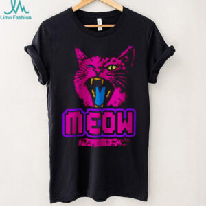 Retro 90s Neon Pink Angry Cat “MEOW” Cyberpunk Aesthetic Oversized T Shirt