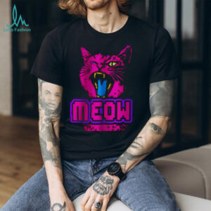Retro 90s Neon Pink Angry Cat “MEOW” Cyberpunk Aesthetic Oversized T Shirt