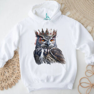 Royal Owl with Golden Crown Watercolor White T Shirt