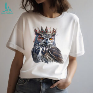 Royal Owl with Golden Crown Watercolor White T Shirt