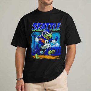 Seattle Football Skyline Mascot Running Graphic Tee