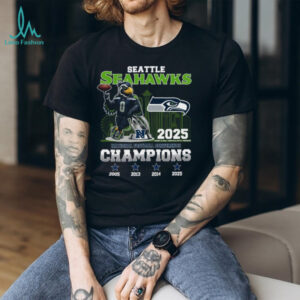 Seattle Seahawks NFC Champions 2025 T Shirt Mascot & Trophy Graphic Tee