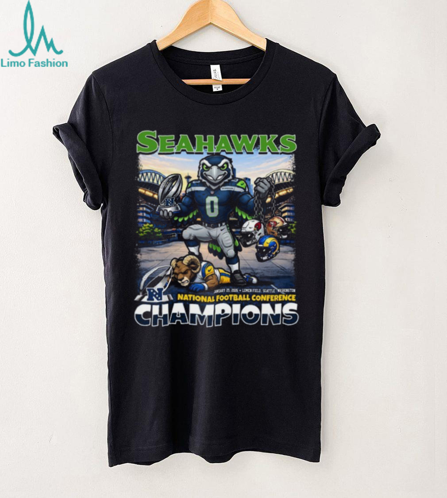 Seattle Seahawks NFC Champions Mascot Victory Graphic Tee Seattle Seahawks NFC Champions Mascot Victory Graphic Tee