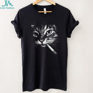 Smoking Cat Vintage Charcoal Sketch Heavy Cotton Oversized T Shirt