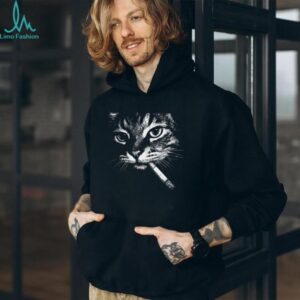 Smoking Cat Vintage Charcoal Sketch Heavy Cotton Oversized T Shirt